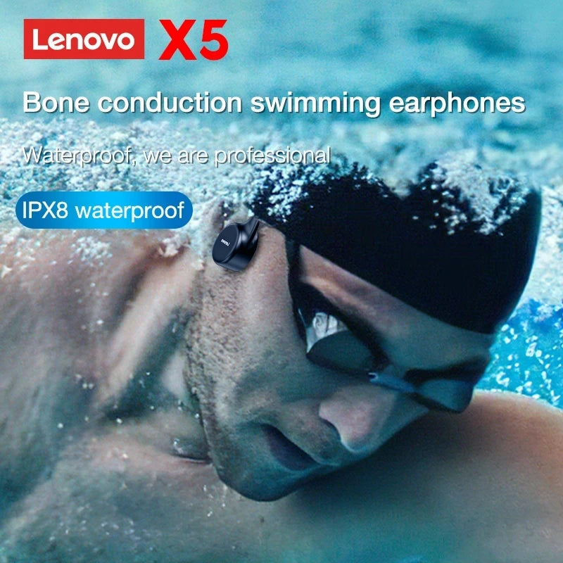 NEW Original Lenovo Bone Conduction Swimming Cycling Running Earphones X3 Pro Bluetooth HiFi Ear-Hook Wireless Waterproof Headset Headphones Earbuds with Microphone Outdoor Sports Supplies