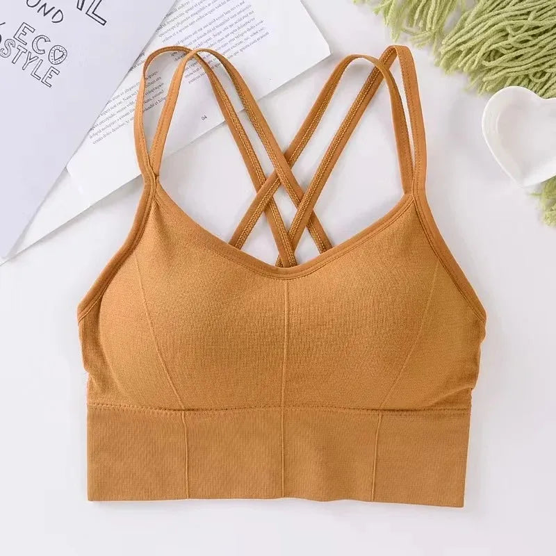 NEW Arrivals Sexy Women Tops Back Cross Strap Tank Top Push Up Running Sports Yoga Bra Breathable Soft Fitness Beauty Solid Color Girls Sports Clothing Supplies
