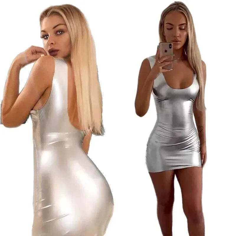 NEW Silver Gray/Black/Silver White Color Shiny Gold Embossed Mini Sexy Dress Tight Bodycon Skirt Backless Party Women's Fashion New Style Hot Sale Velvet Material Dress