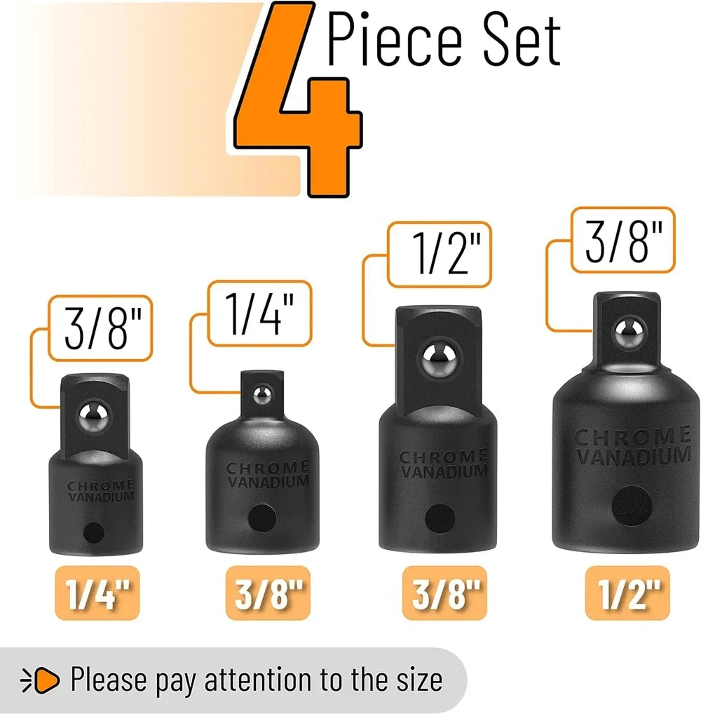 NEW 4PCS Set Impact Socket Adapter Reducer Set 1/2 3/8 1/4 inch Use Wrenches Drills in Auto and Impact Driver Construction Work