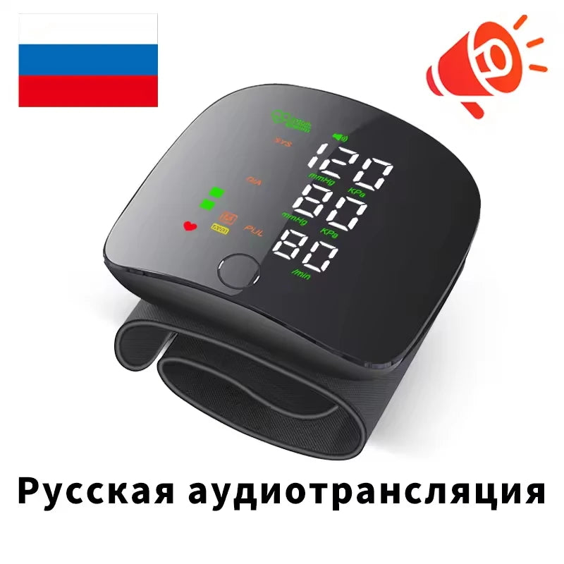 NEW Arrivals English Voice Portable LED Wrist Blood Pressure Monitor Portable Rechargeable Digital Tonometer Sphygmomanometer BP Monitor Health Care Supplies
