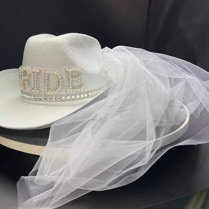 NEW Arrivals Bride Cowboy Veil Hat Country Western Barn Space Disco Wedding Cowgirl Bach Bachelorette Hen Party Bridal Shower Decoration Gift