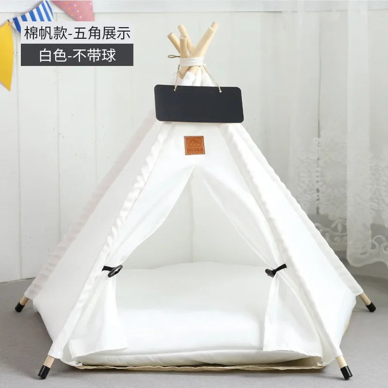 NEW Arrivals 14 Patterns Cats Dogs Korean Tent House with Double-Sided Thick Cushion for Puppy Pets Up to 33Lbs, Portable Cat Tent with Non-Slip Feet and Blackboard, Washable Pets Furniture Supplies
