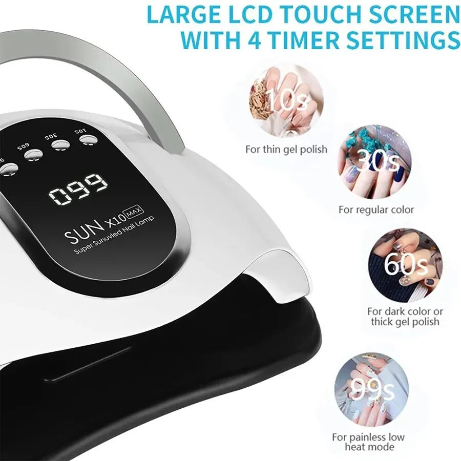 SUN X10MAX UV LED Nail Lamp for Manicure 280W Gel Polish Drying Machine with Large LCD Touch Professional Smart Nail Dryer Tools