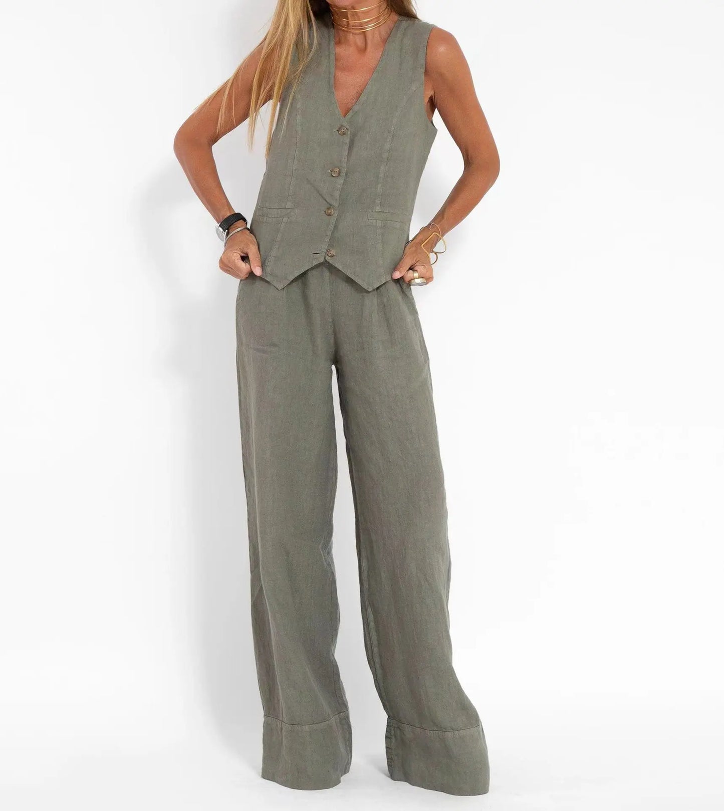 NEW Arrivals 2PCS Set S-2XL UK Size Women's Clothing Spring Summer New Fashionable Vest Pants Collage Splicing Pure Sleeveless Color Temperament Casual Suit