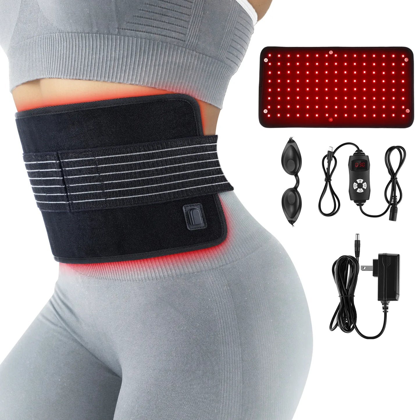 Infrared Light LED Therapy Belt Waist Red Light Heating Massage Belt Pad Lumbar Back Waist Massager for Full Body Pain Relief