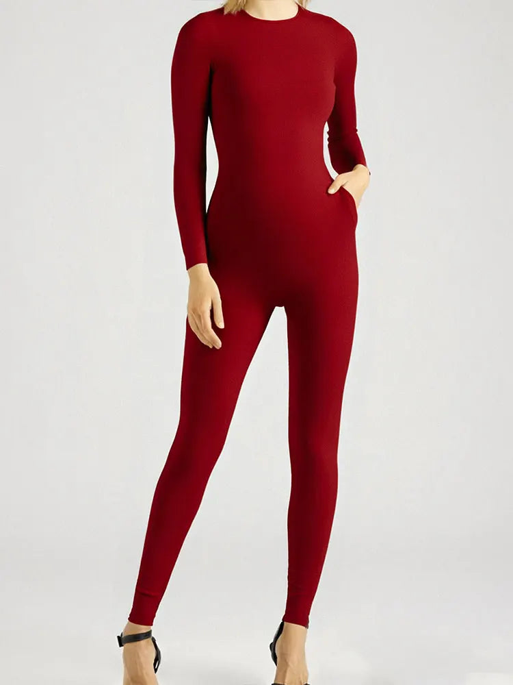NEW Arrivals Autumn Black Jumpsuits For Women Streetwear Long Sleeve O-Neck Solid Bodycon Sexy Sporty Rompers Casual Skinny Fashion Overall Outdoor Hiking Sports Clothes