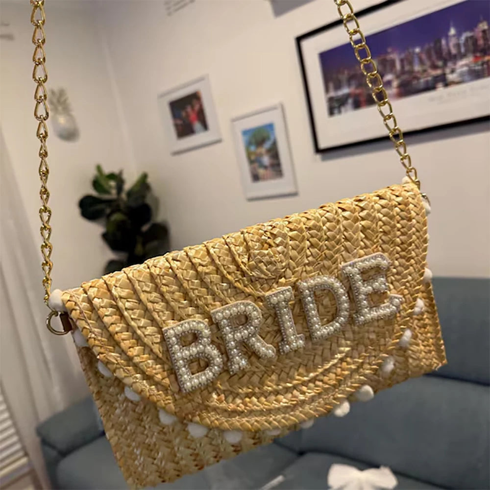 NEW Arrivals Bride to Be Clutch Bag Bridal Shower Boho Rustic Wedding Engagement Honeymoon Trip Bachelorette Hen Party Decoration MRS Gift
