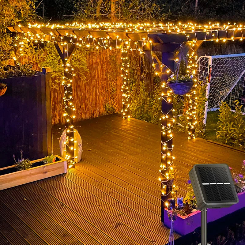 NEW 32M/ 300 LED/ 5PCS Set Outdoor LED Solar Fairy Lights Christmas Decoration Waterproof Solar Garland 8Mode Lights For Xmas Party Patio Balcony Yard Home Lighting Supplies