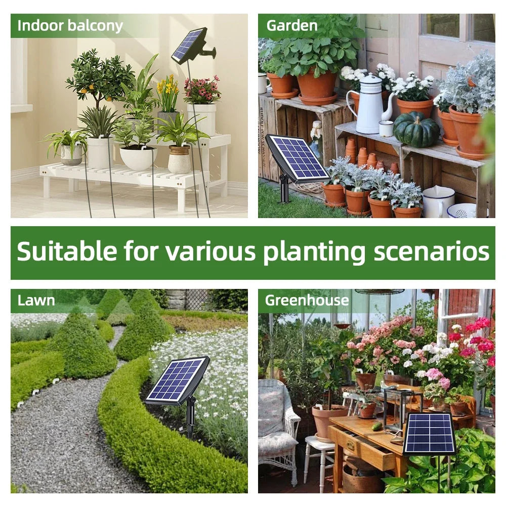 NEW Arrivals Solar Automatic Drip Irrigation Set System Solar Powered Self Watering Devices with Water Sensor Supported 10-15Pots Plants Home Garden Watering Supplies