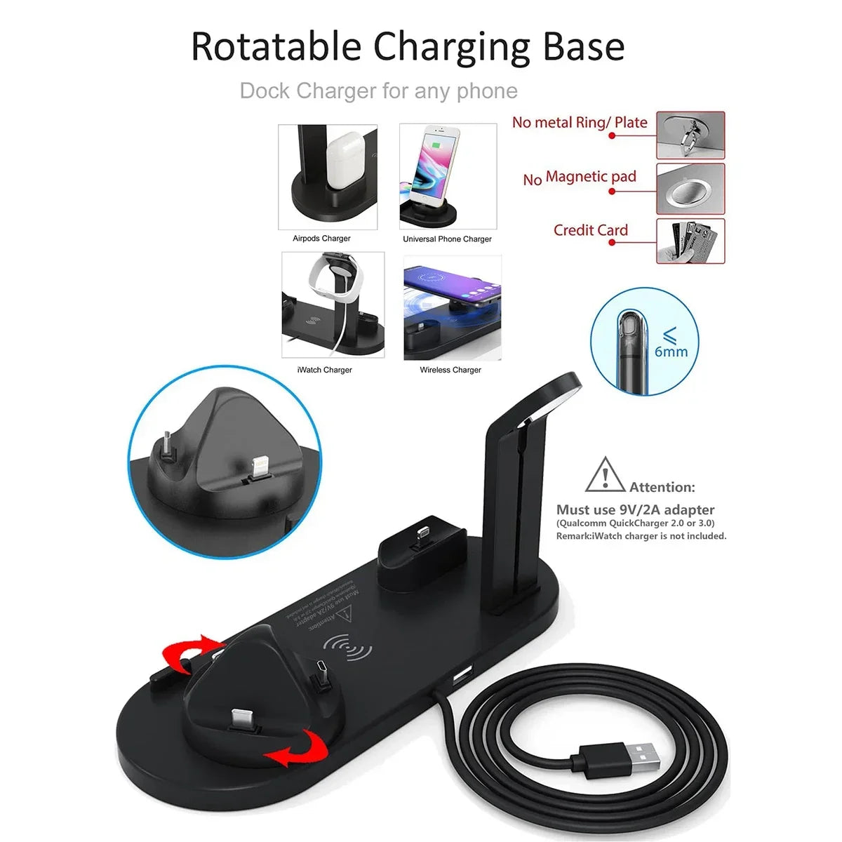 NEW Arrivals 7 In 1 Wireless Charger Stand Pad For iPhone 15 14 13 12 11 X Apple Watch Air Pods Desk Phone Chargers Fast Charging Dock Station Electronic Supplies