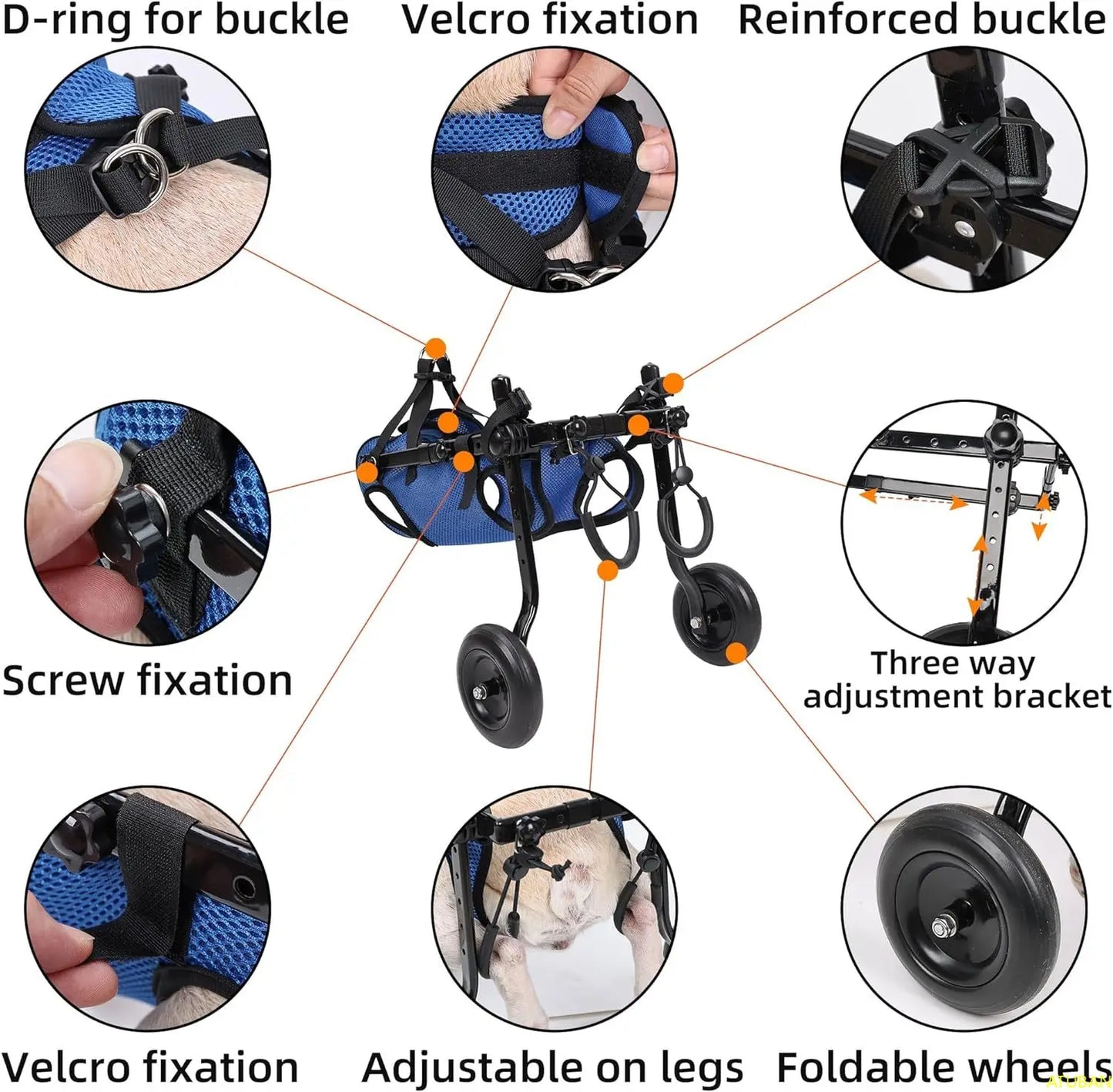 Dog Wheelchair, Adjustable Dog Wheelchairs-Mobility Aids for Disabled Pets, Suitable for Pets Weighing 8-20 Pounds