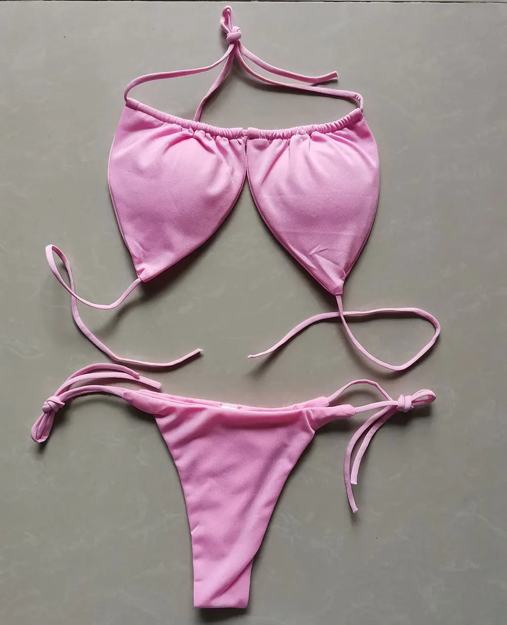 2 PCS Set S-XL Multi-Colors Summer Women's Sexy Bikini Push-Up Padded Bra Brazilian Thong Split Swimwear Female Bandage Bathing Suit Adjustable Lacing Swimsuit Solid