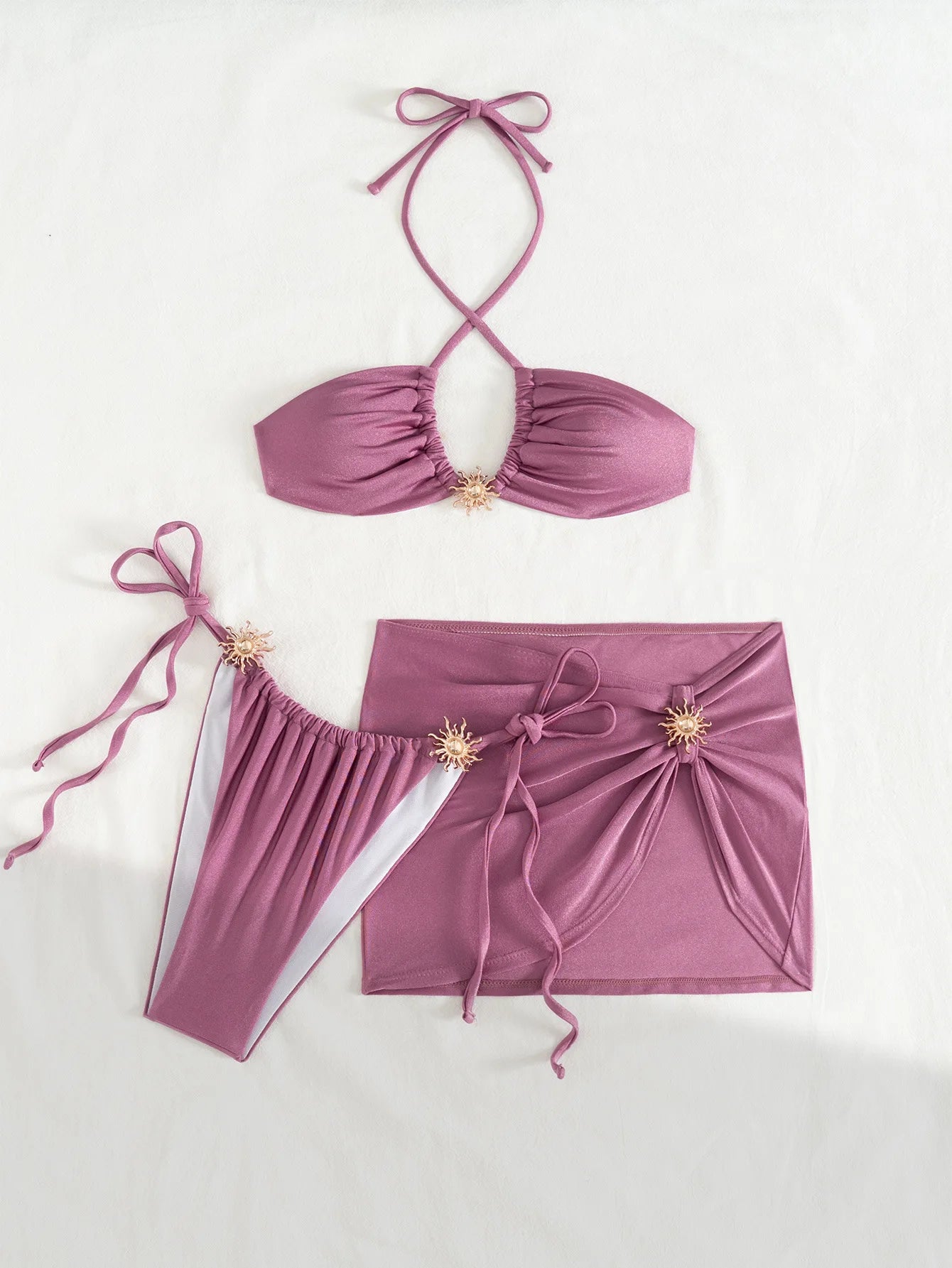 NEW Arrivals 3 PCS Set UK Size 5 Colors Sexy Bikini Set Push Up Bikini 2025 Sexy Women Swimsuit Shiny Skirt Female Swimwear Brazil Tangas G-String Bathing Suit Beachwear Cover Ups Set