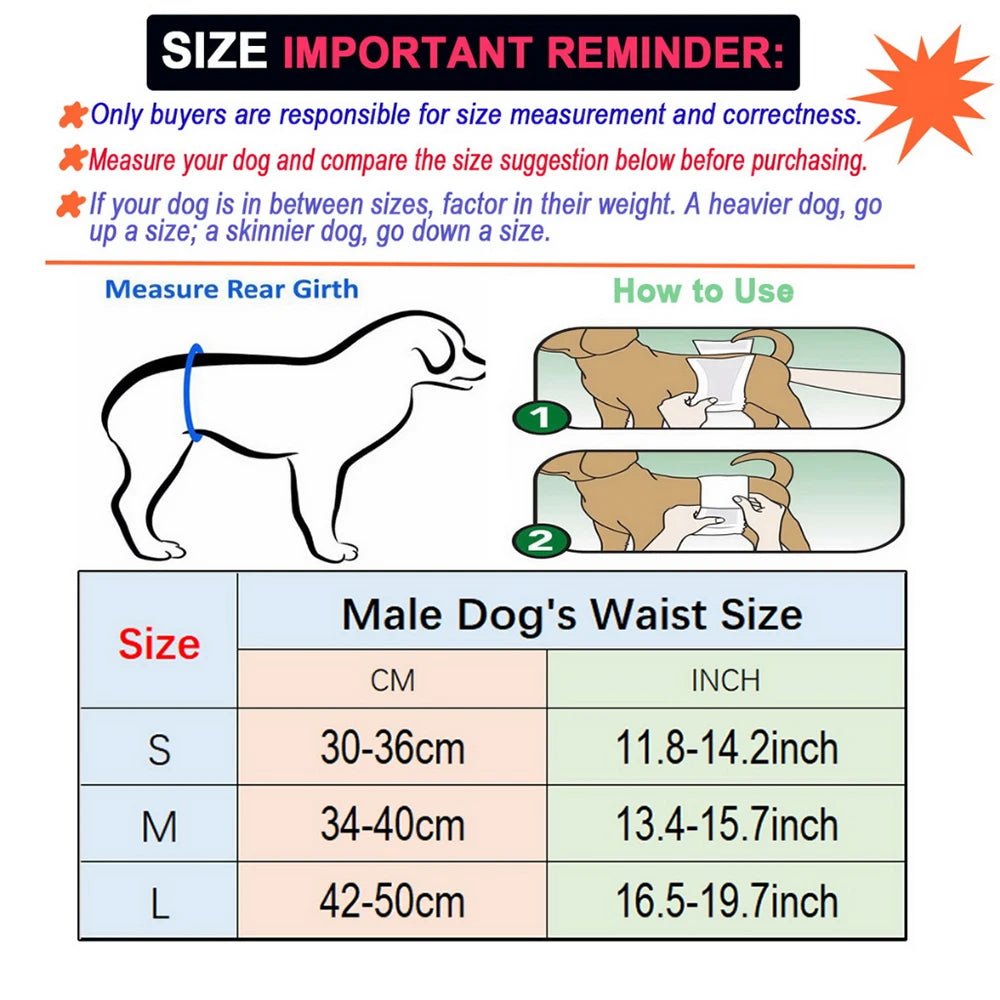 Washable Male Dog Belly Band Highly Absorbent Dog Diaper for Male Dogs Adjustable Cartoon Printing Dog Shorts Physiological Pant