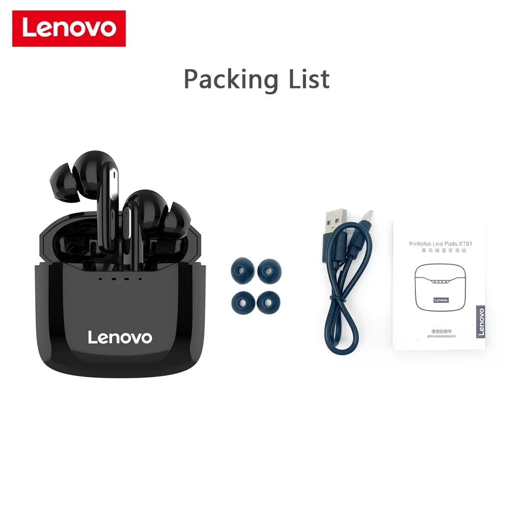 Original Lenovo XT81 TWS Wireless Earphones HIFI Stereo Earbuds Touch Control Sports Bass Headphones Bluetooth 5.1 Headsets