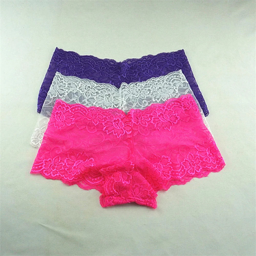 NEW Arrivals 3PCS Set M-XXL Female Boxers Underwear Silk Panties Women Transparent Panties Shorts Ladies Perspective Lingerie Accessories