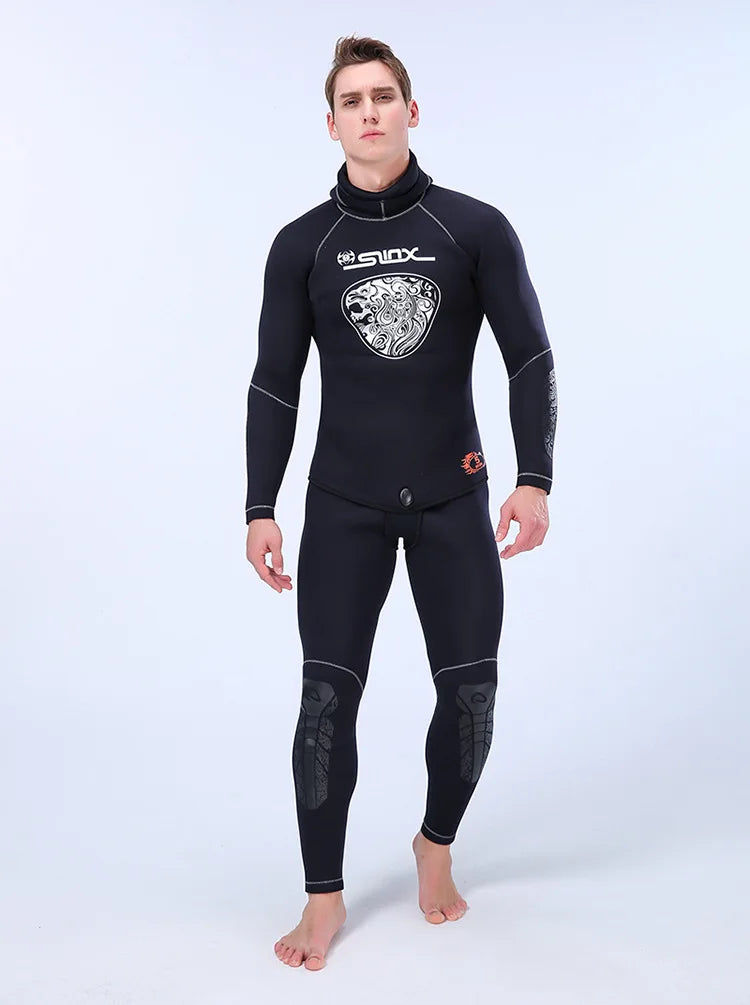 5MM Neoprene Top Quality Professional Hooded Wetsuit Men Tops Pants Diving Scuba Suit Equipment Underwater Snorkeling Fishing Spearfishing Kitesurf Swimwear Wetsuit Water Sports Apparel Suit