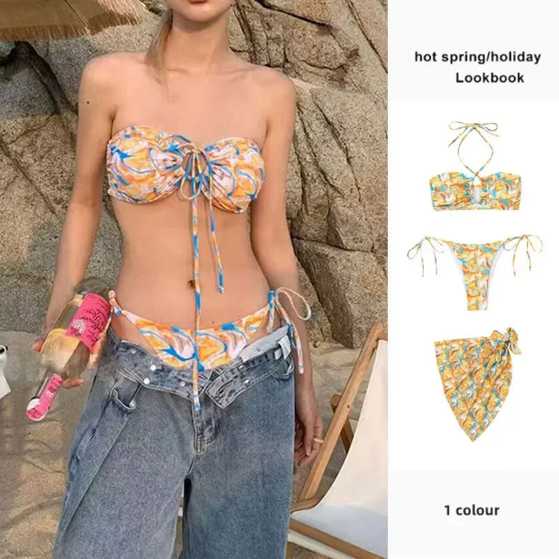 NEW 3PCS Set S-XL Women's Hot Sale Of The Season New Sexy Bikini Three-piece Set Vacation Hot Spring Print Swimsuit Trendy Ladies Sexy Swimwear Suit