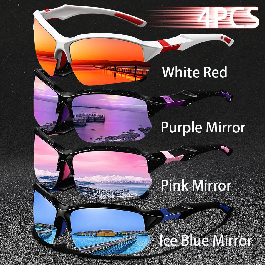NEW Arrivals 4 PCS Set Night Vision Ice Mirror Sunglasses NEW Fashion Vintage Half Frame Driving Fishing Cycling Sports Sunglasses Men Women Mountaineering Sun Glasses UV400 Eyewear