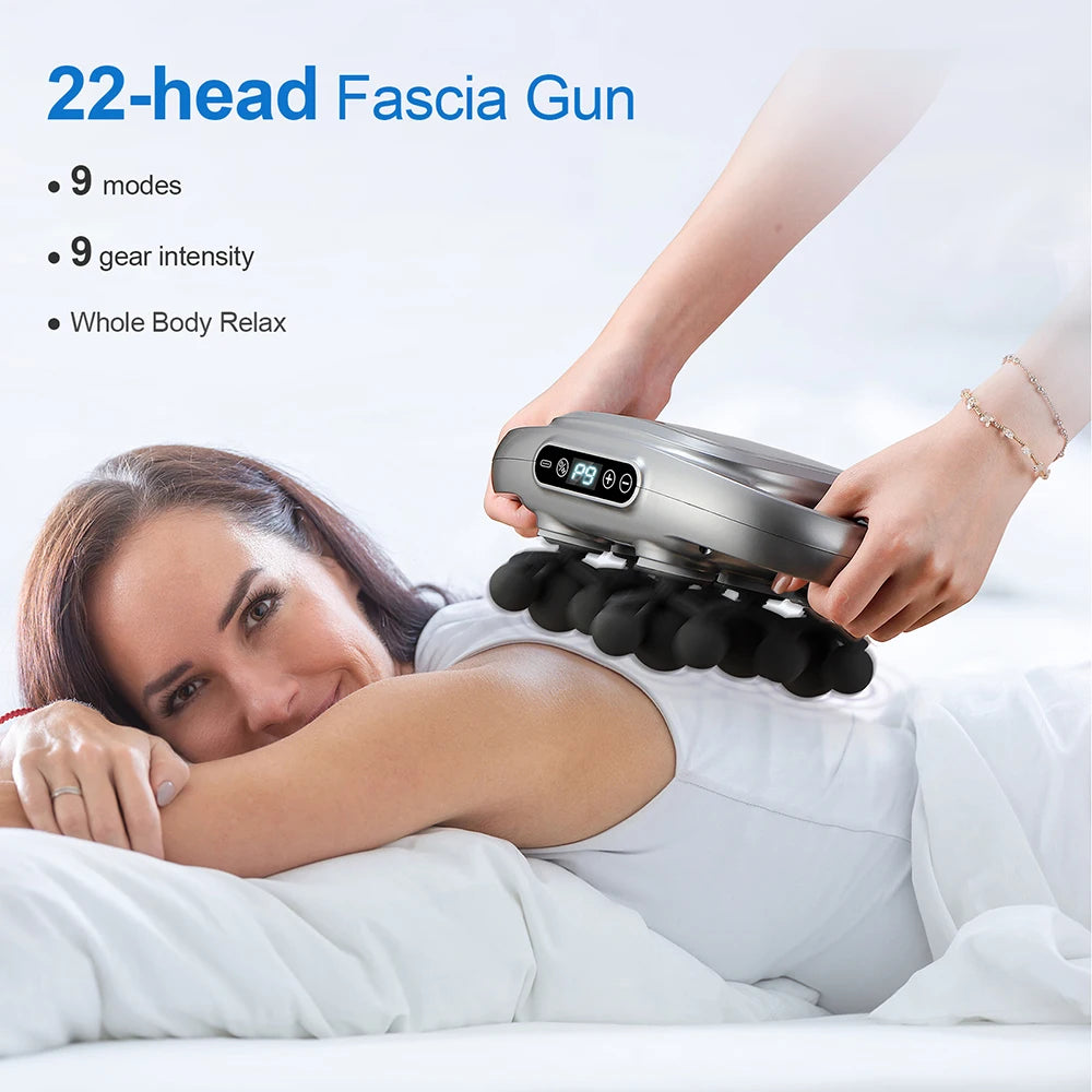 NEW Arrivals 22-Head Fascia Gun High-Frequency Vibration Body Massage Gun Back and Waist Massager Neck Shoulder Massager Muscle Massage Relaxation Accessories Health Care Supplies