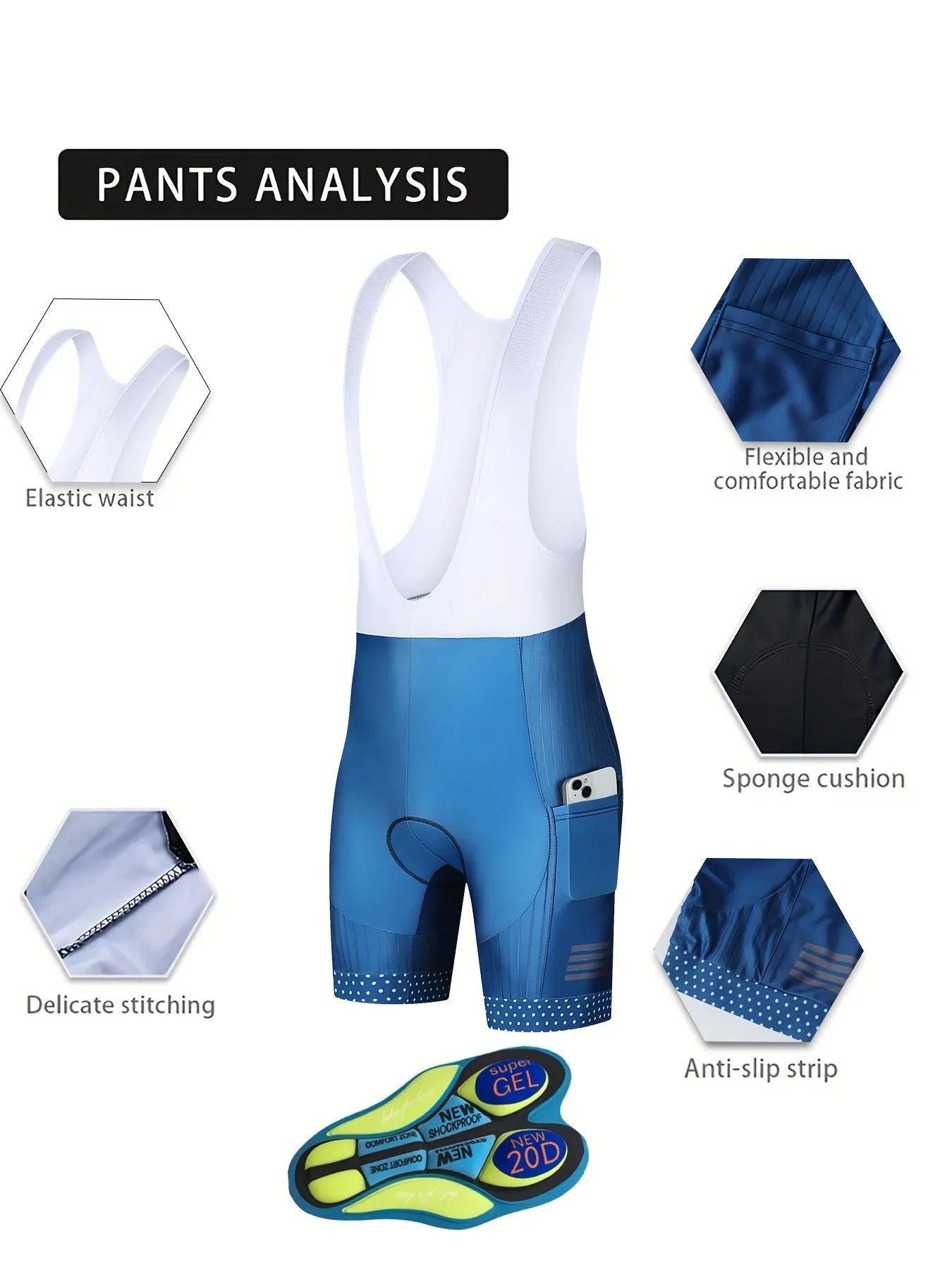 NEW Arrivals S-3XL Blue/Black Color 20D Padded & Powerband Cycling Pants Man MTB Shorts Men Professional Sports Men's Gel Bibs Summer Clothing Bib Short Bike Clothing