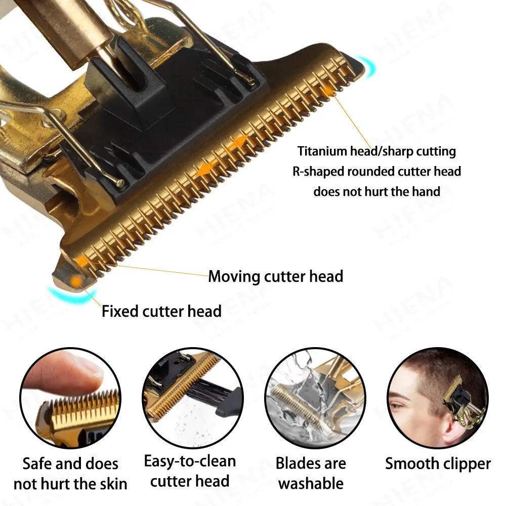Vintage T9 Professional Hair Cutting Machine Hair Clippers Electric Hair Timmer Rechargeable Shaver Beard Trimmer for Men 6Combs