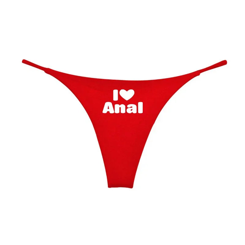 NEW Arrivals 4 Colors *I LOVE ANAL* Double Layer Thin Strap Thong for Women Cute Cotton Underwear Seamless Ladies Girl G-String Panties Gift for Her