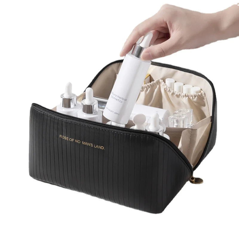 New Arrival Vertical Stripe Pillow Cosmetic Bag Women Large Capacity Portable Ins Travel Makeup Organizer Toiletry Bag