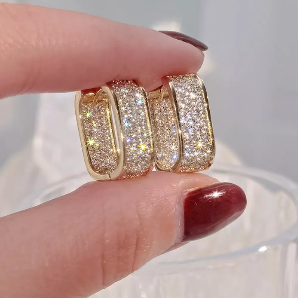 Fashion Paved CZ Hoop Earrings for Women Metal Silver Color/Gold Color Simple Versatile Girls Earrings Hot Jewelry
