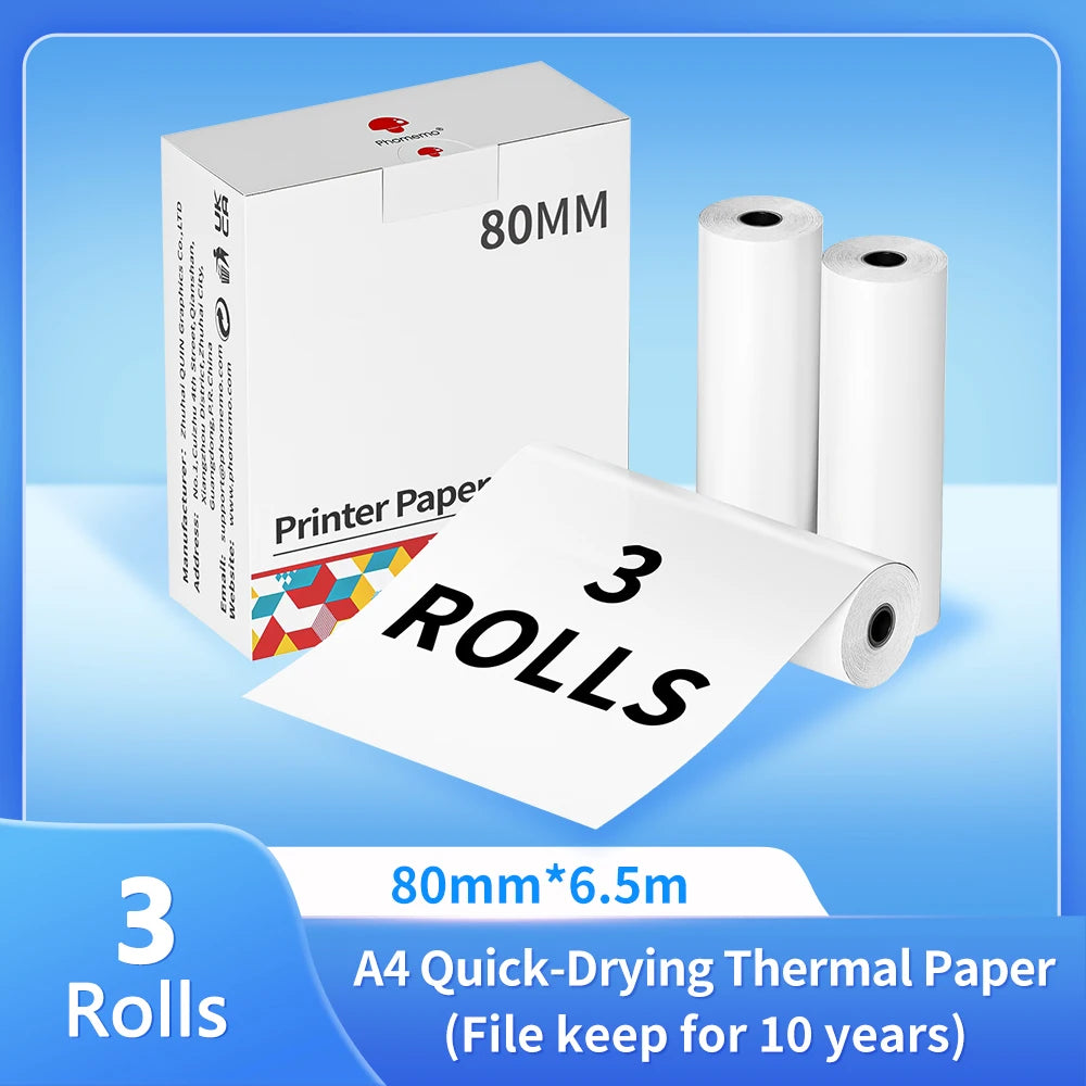 NEW Arrivals 4 Rolls 200 Sheets Set Original PHOMEMO A4 Paper Thermal Paper Fold Continuous Printing Paper Suitable for Phomemo M08F A4 Printer Long Time Storage