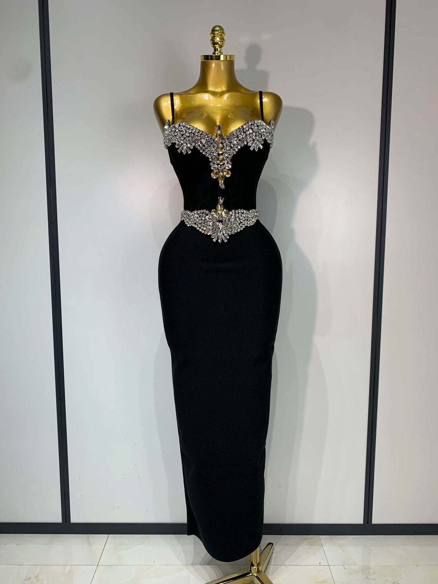 S-XL UK Size Black/Red Color Women Bodycon Bandage Dress Wedding Sexy Backless Luxury Rhinestones Clothes Nightclub Evening Party Birthday Wedding Guest Red Carpet Luxury Maxi Long Dresses