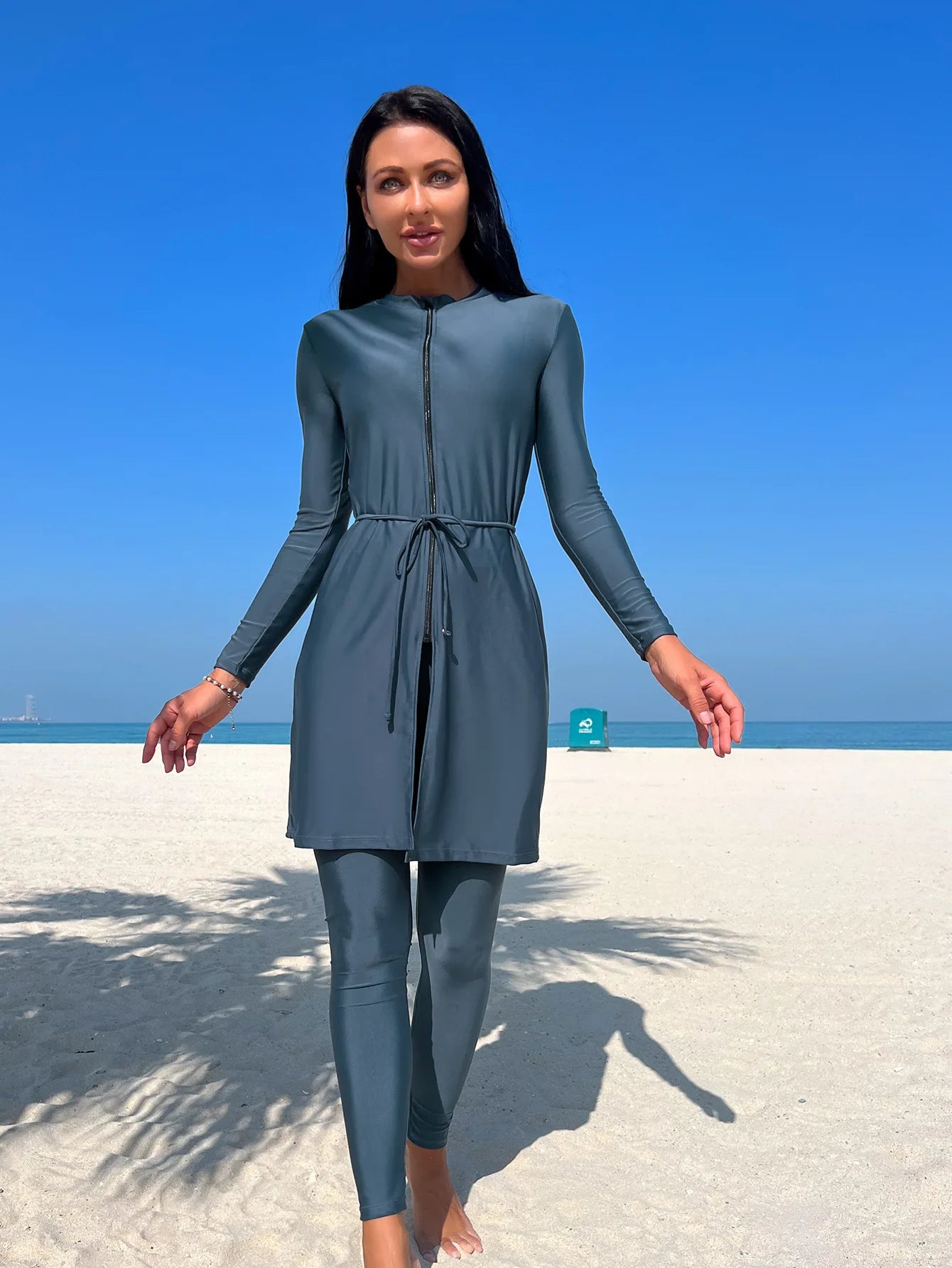 New Arrivals 3PCS Set Muslim Women Luxury Swimwear Burkini Solid Color Swimsuit for Muslim Ladies Long Sleeve Swimsuits Diving Suit and Surf Wear Middle East Dubai Algerian Summer Muslim Apparel Supplies
