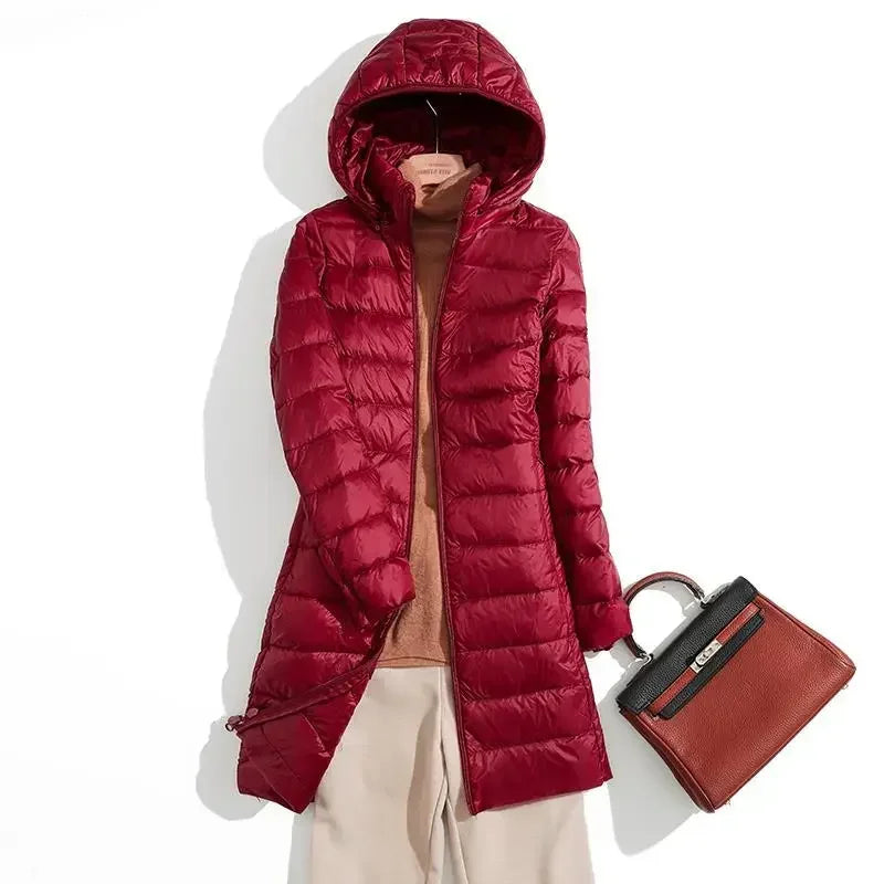 Plus Size 5xl 6xl 7xl Fall Women's Autumn Winter Ultra Lightweight Packable Long Puffer Jacket Female Hooded Slim Coat