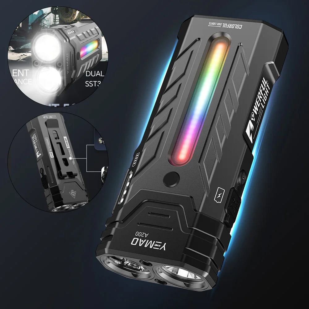 NEW Arrivals 2PCS Set 5200LMS Innovative Multi-Functional Portable LED Flashlight with Magnetic Torch, Perfect for Hiking Camping Adventures