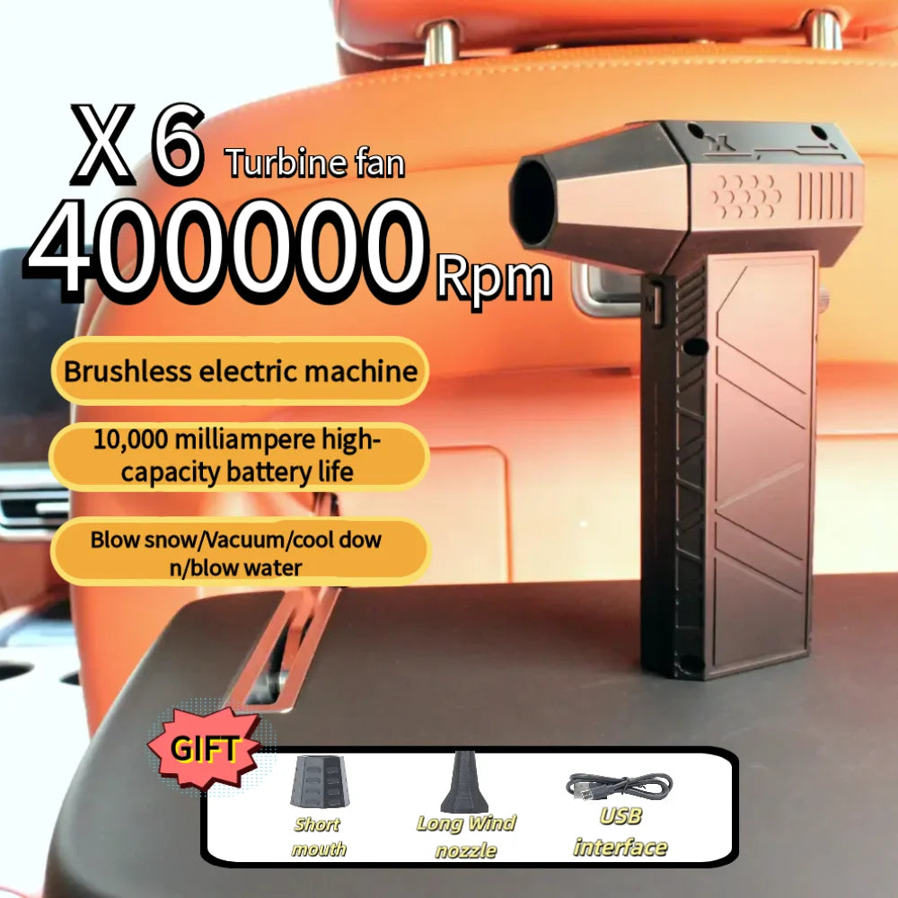NEW Arrivals Wireless Violent Fan Set 480000RPM Powerful Air Blower Vacuum Dust Cleaner Type-C Charging Strong Winds 62m/s Brushless Turbo Jet Blower BBQ Camping Home PC Car Cleaning Supplies