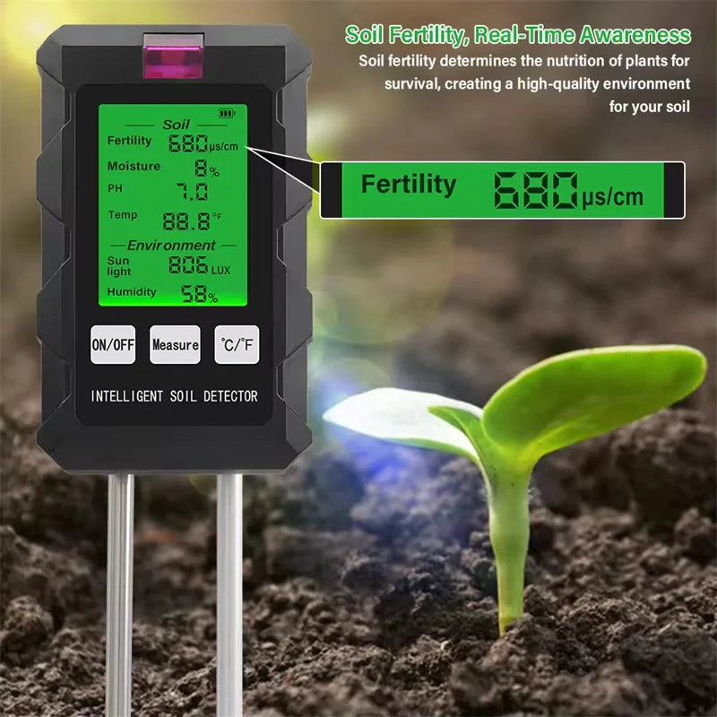 NEW Arrivals 6 In 1 Soil Tester Soil Fertility PH Temperature Humidity Sunlight Air Moisture Detector Gardening Soli Analyzer Soil Tester Home Garden Supplies