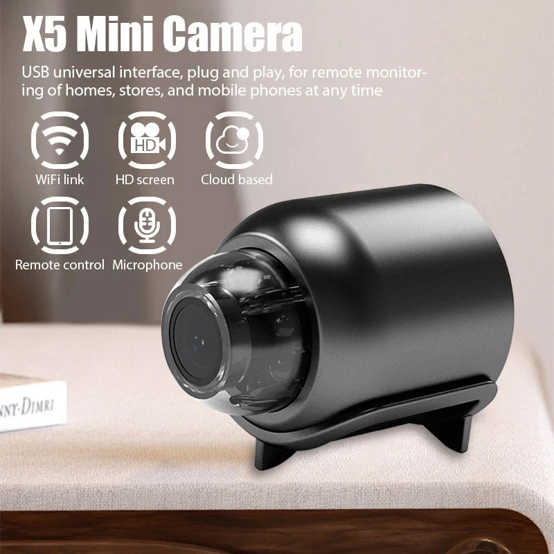 NEW Arrivals X5 Mini Camera Video & Audio Recording 1080P Clear Night Vision Lightweight Portable Premium Cams Motion Detection Wireless Surveillance Camera Home Security Supplies
