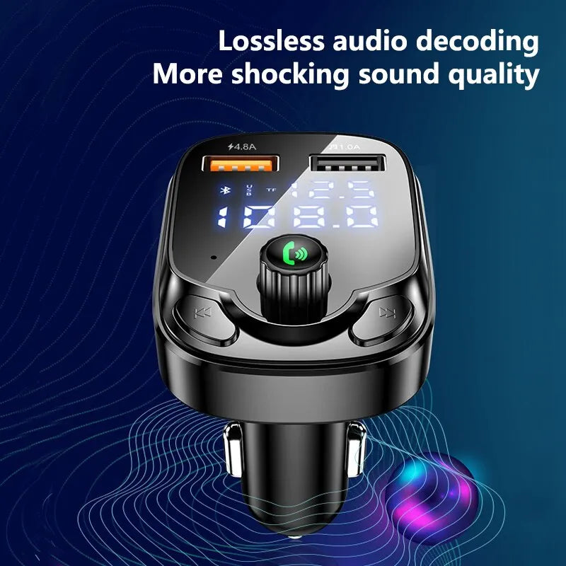 4.8A Car Bluetooth 5.0 FM Transmitter 2 USB Fast Charger QC3.0 Fast USB Type C Car Charger Mp3 Player Support TF Card B