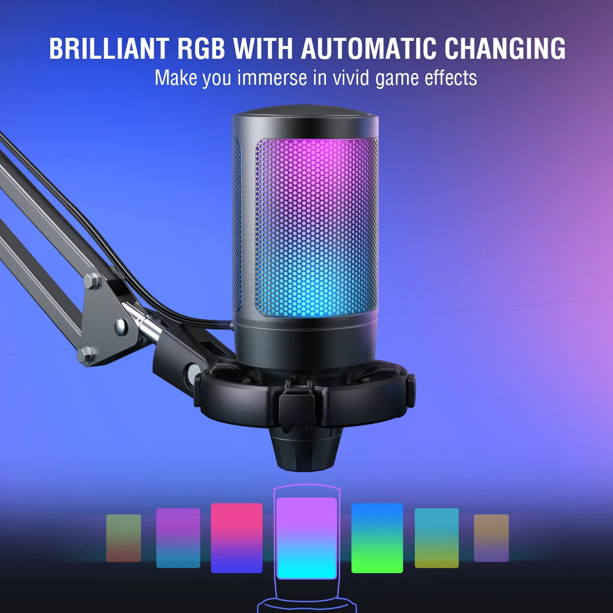 RGB USB Gaming Microphone Kit for PC,PS4/5 Condenser Cardioid Mic Set with Mute Button/RGB /Arm Stand,for Streaming Video-A6T