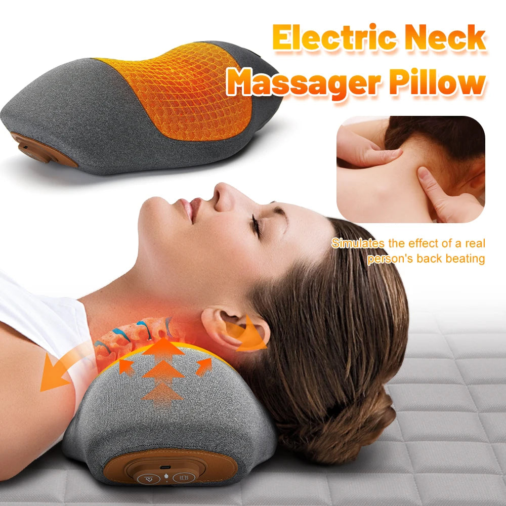 NEW Arrivals 3 Function Electric Neck Massager Cervical Pillow Hot Compress Vibration Massage Neck Traction Relax Pillow Spine Support Massager Pillow