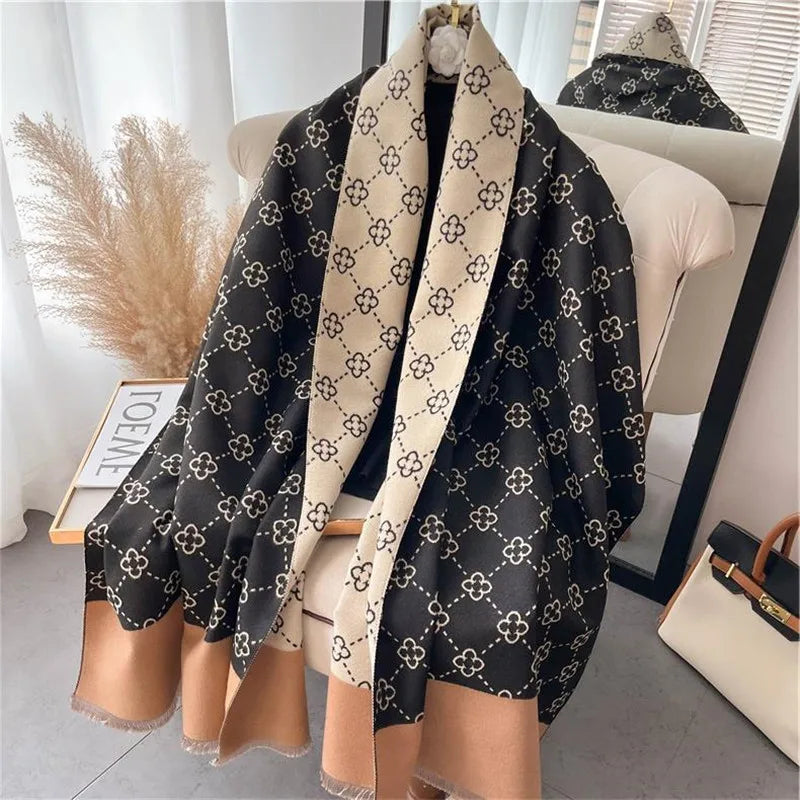 Cashmere Brand Warm Poncho Shawl Scarf Luxury Print Thick Pashmina Winter Blanket Wraps Bufanda Casual Hijab Stoles Echarpe