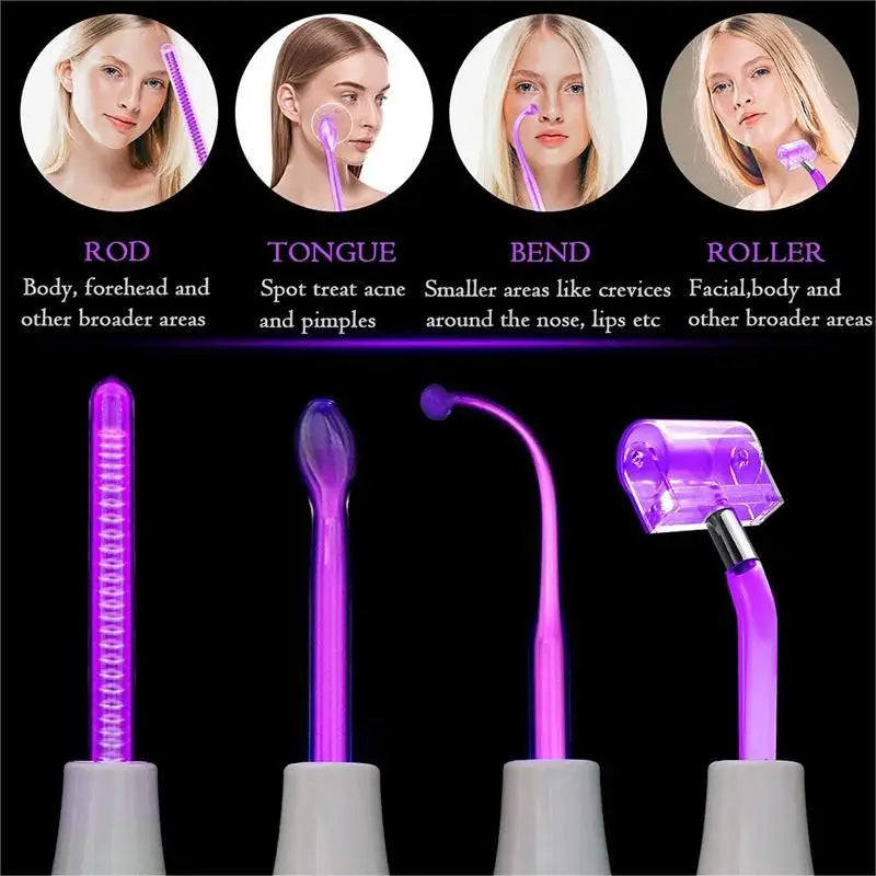 NEW Arrivals 4-in-1 High Frequency Facial Device Neon & Argon Light Therapy for Acne Relief, Anti -Wrinkle &Skin Rejuvenation Beauty Instrument Women Skin Care Supplies