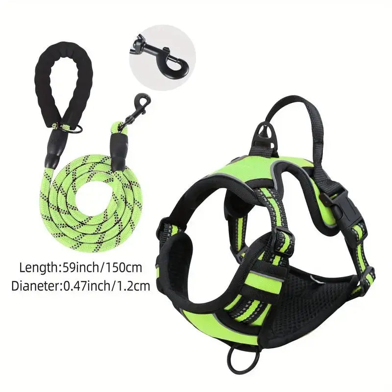 NEW 2PCS Set Service Dog Leash + Harness Front Clip Heavy Duty Reflective Easy Control Handle for Large Dog Walking Easy to Control for Small Medium
