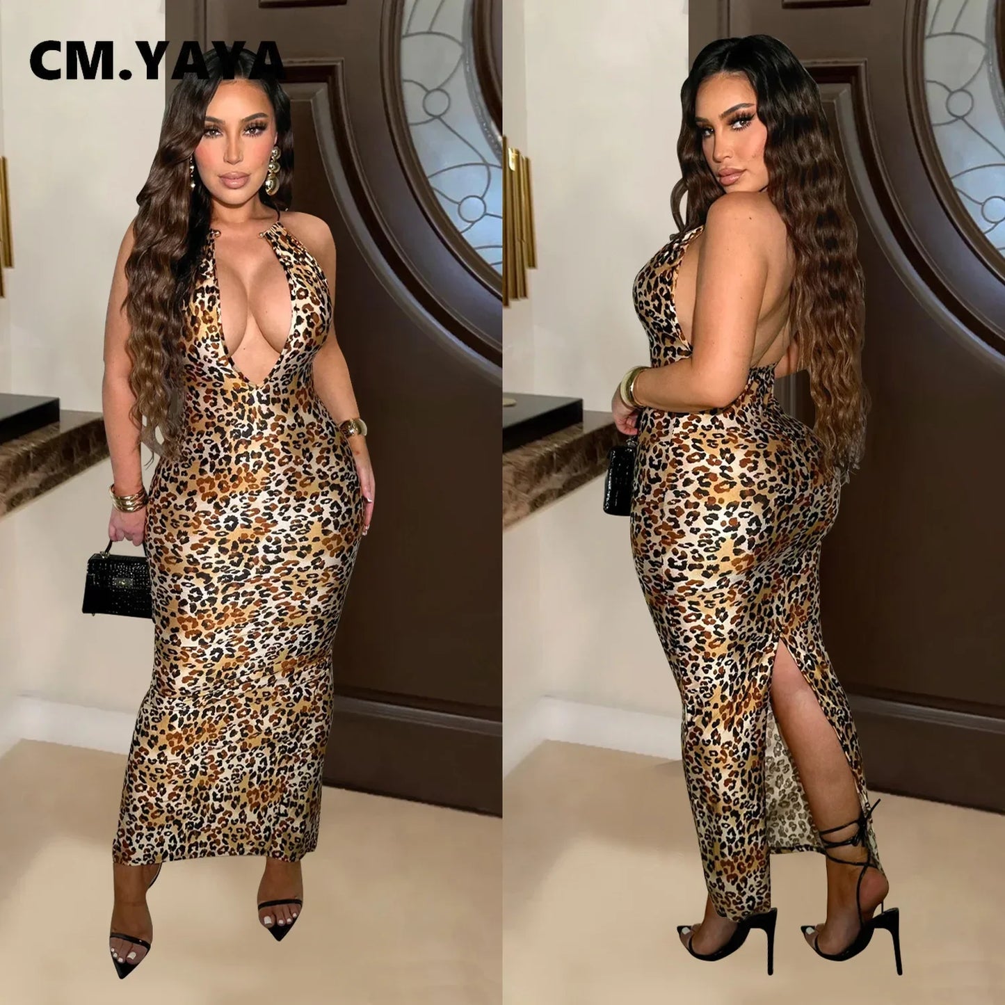 Low-Price Sales are Limited NEW S-2XL Women Deep V-Neck High Waist Long Maxi Dress Summer Evening Beach Nightclub Party Leopard Sleeveless Dresses Girls Ladies Sexy Fashion Clothing Supplies