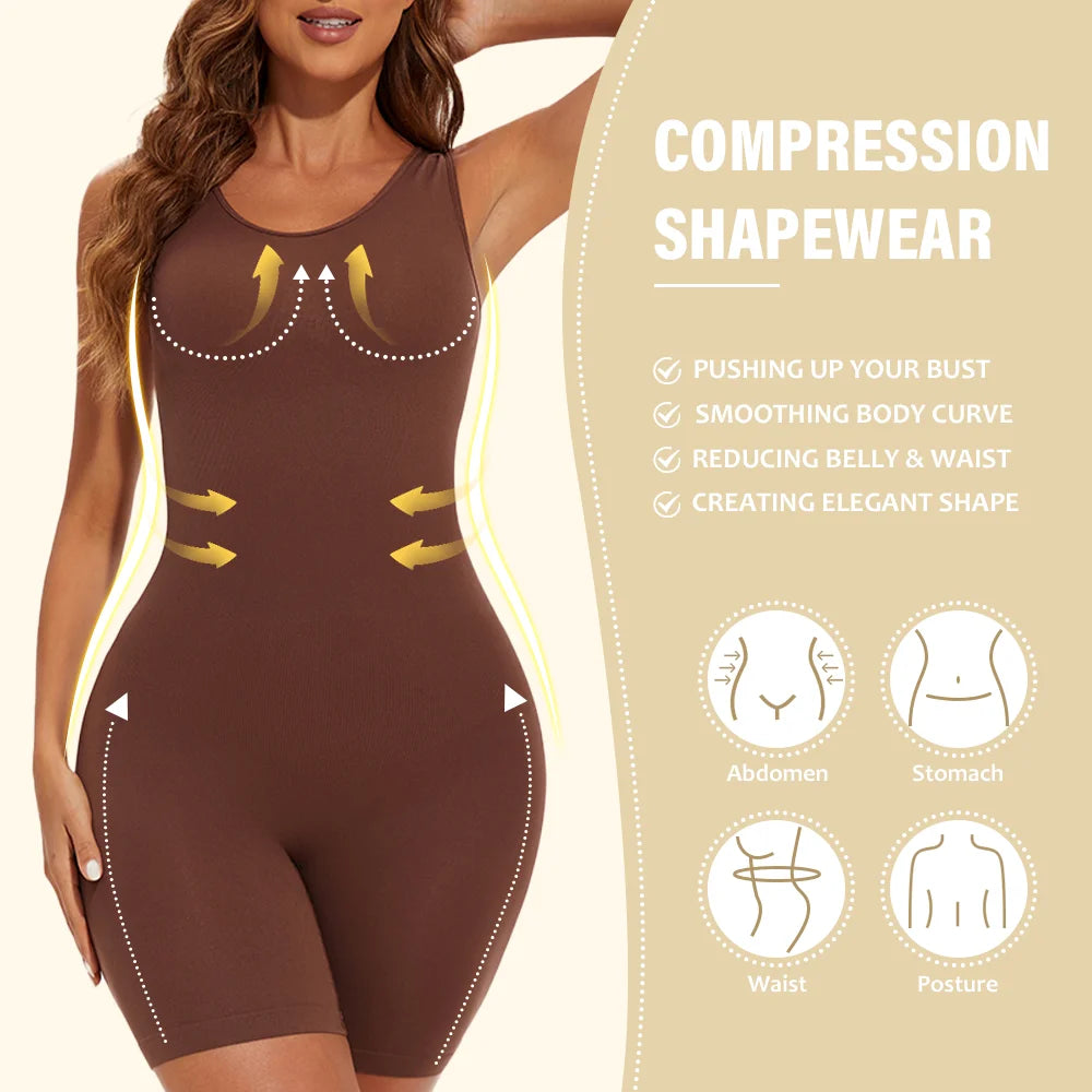NEW Arrivals 2PCS Set S-2XL Sexy Bodysuits Full Coverage Shapewear Thigh Slim Body Suit Wide Shoulder Body Shaper Jumpsuit Seamless Shapers Slimmer