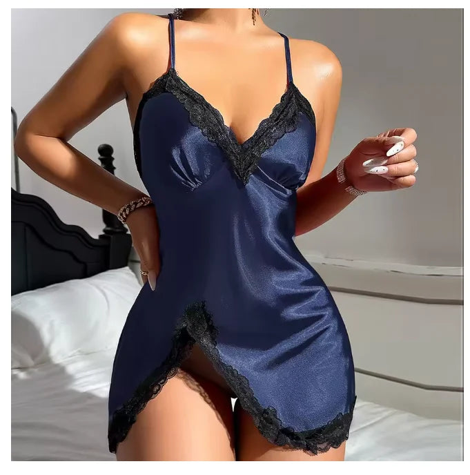 NEW Arrivals S-XL 10 Colors/Patterns Sexy Backless Mini Female Silk Nightgown Lingerie Summer Chemise Sleepwear Suspender Nightdress White Satin Lace Home Wear Loungewear