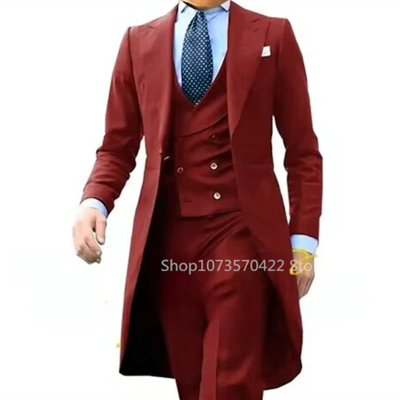 Low-Price Sales are Limited NEW 3PCS Set 7 Colors S-6XL PLUS SIZE Gentleman Luxury Wedding Evening Party Men Long Tail Coat Formal Groom Tuxedos Prom Male Suits Fashion Clothing Set Jacket Pants Vest