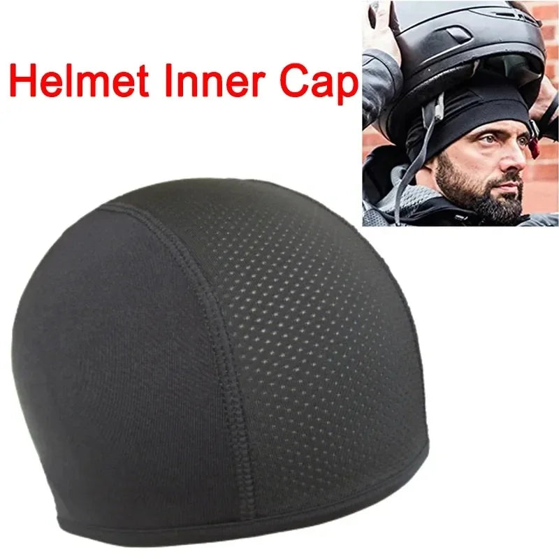 NEW Arrivals 2PCS Set White/Black Color Bicycle Motorcycle Helmet Inner Cap Hat Quick Dry Breathable Hat Racing Cap Under Helmet Beanie Cap Outdoor Travel Running Hat Sports Supplies