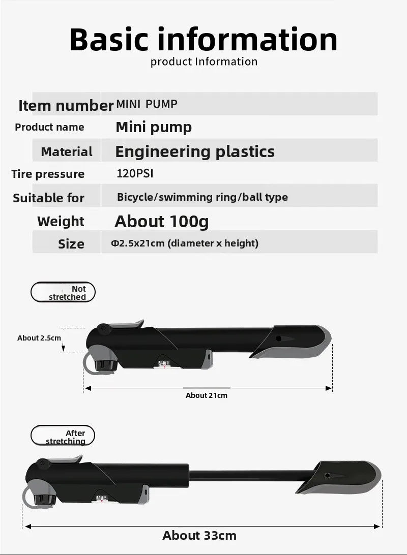 NEW Arrivals Bicycle Mini Pump Battery Car Mountain Bike Road Bike Portable Beauty Mouth French Mouth Air Pump Outdoor Riding Equipment Bicycle Parts Accessories
